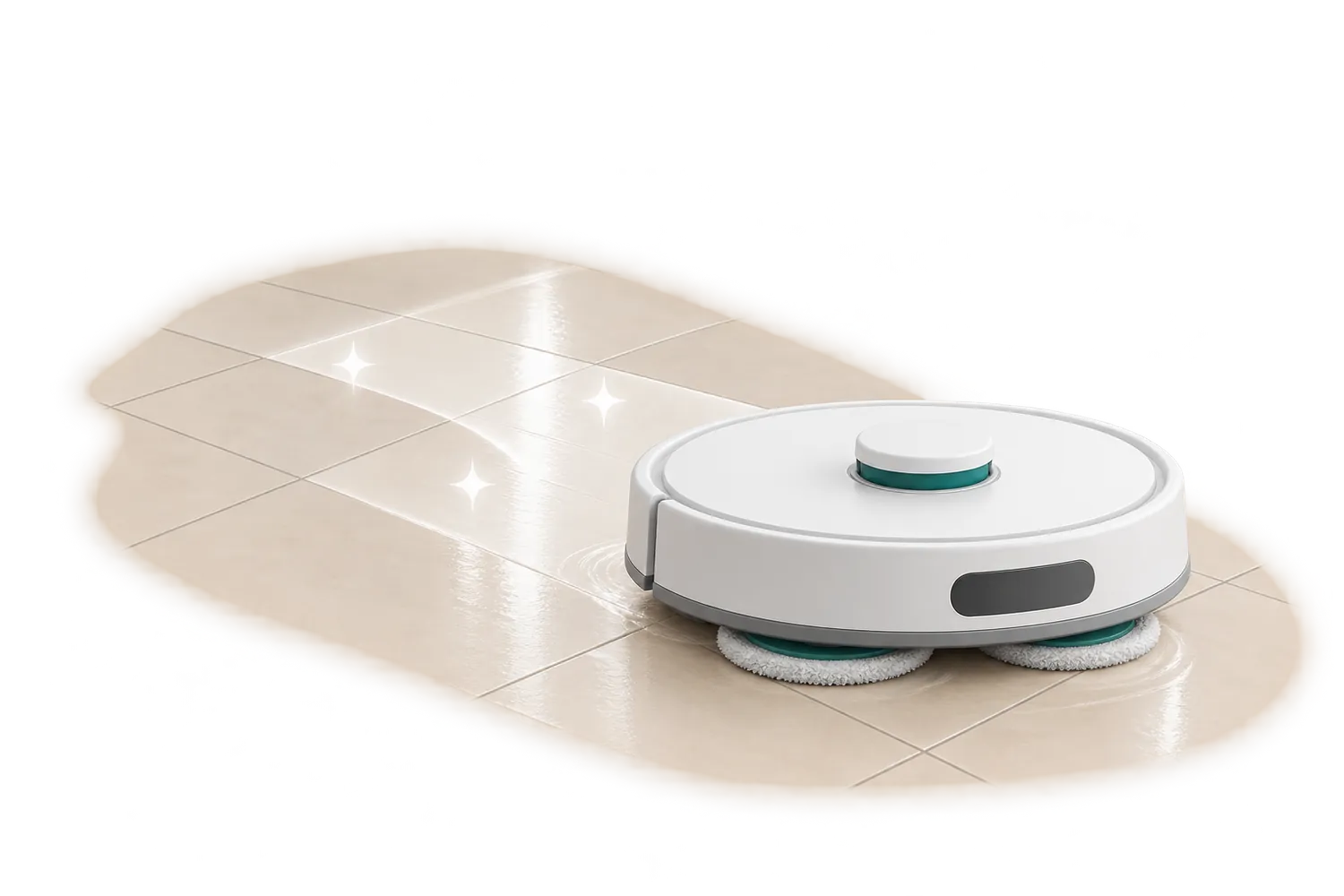 Un aspirateur robot laveur dont les serpillières rotatives font briller le carrelage